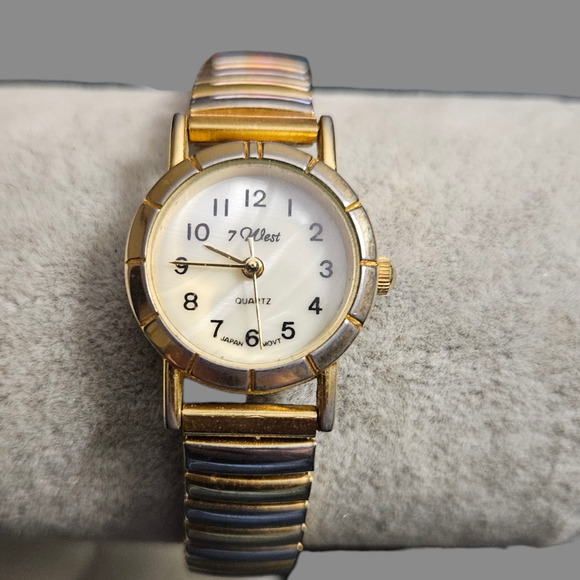 7 West Women’s Quartz Watch Gold Tone Two-Tone Band Japan Movt – Needs Battery - Picture 1 of 4
